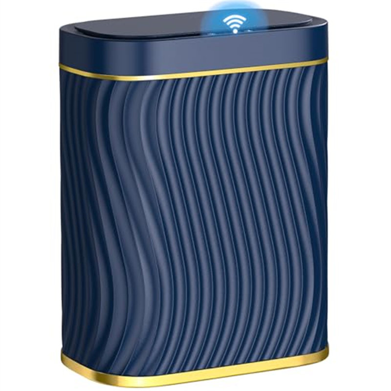 Bathroom Small Trash Can With Automatic Touchless Lid-2.6 Gallon(Gold Blue), Gold Blue