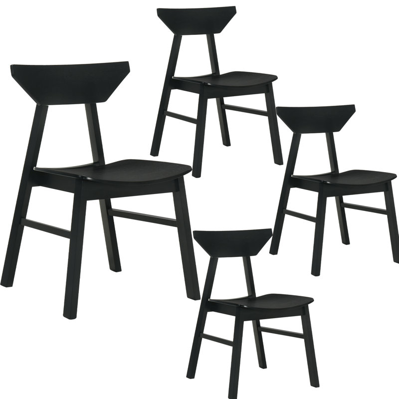 Modern Dining Chairs With Backrest, With Solid Wood Frame, For Dining Room/Living Room, Black