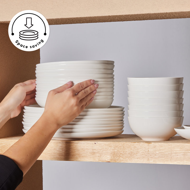 Karaca Allure 41-Piece New Generation Bone China Dinner Set for 12 People, White