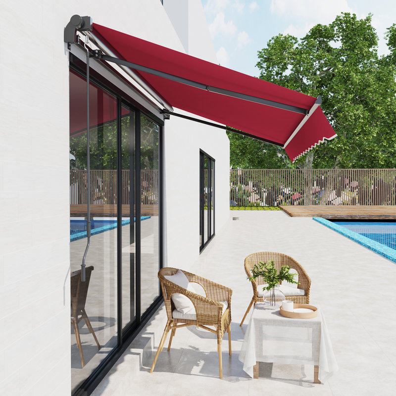 Auvent de patio rétractable, L 116,3 po x P 96,5 po, Rouge, Couleur unie