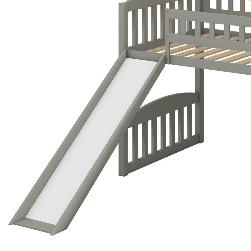 Loft Bed With Slide And Ladder, Gray