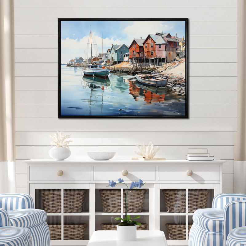Port Harbor Reflections III, Cadre flottant noir, H 16 po x l 32 po x P 1 po