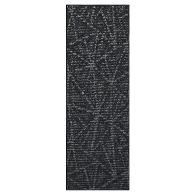 Tapis géométrique intérieur / extérieur gris foncé, Tapis de couloir de 4 pi x 34 pi