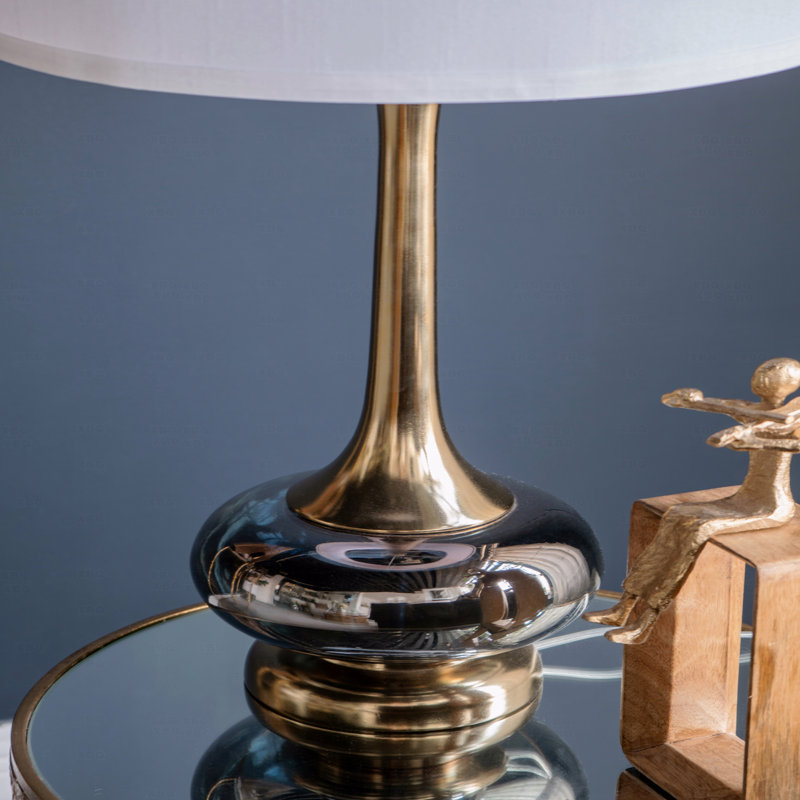 29" Modern Table Lamp –  Gold Aluminum Base (White Fabric Drum Shade)