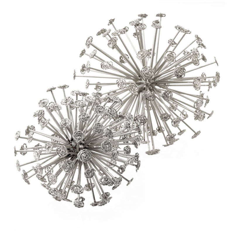 2 Piece Cieran Starburst Spheres, 7" x 7", Silver