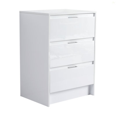 Armoire de rangement de salle de bain autoportante 24 po, 3 tiroirs à fermeture en douceur, blanc brillant (emballage KD)