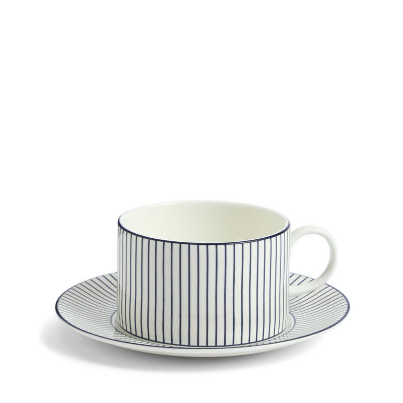 Gio Blue 7.4floz Teacup & Saucer Pinstripe, Blue/White