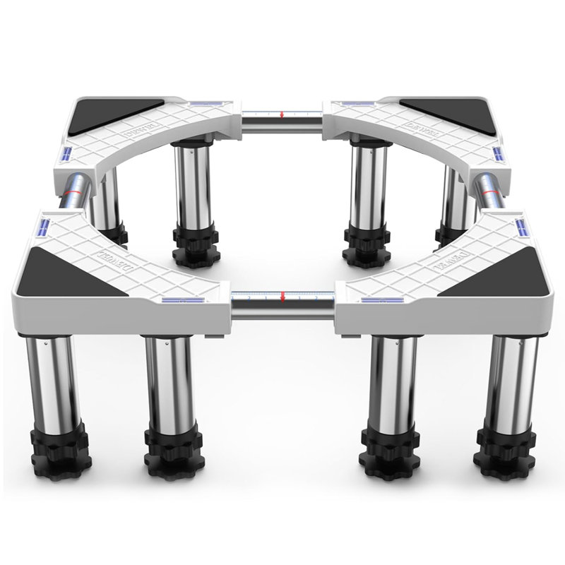 Support réglable en acier inoxydable pour laveuse, avec 8 pieds de support et base surélevée anti-vibrations.