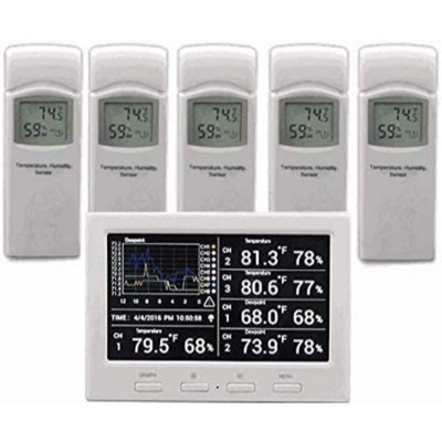 Moniteur sans fil de thermo-hygromètre avec 5 capteurs à distance - météo, alarme, alarme, horloge radiocommandée