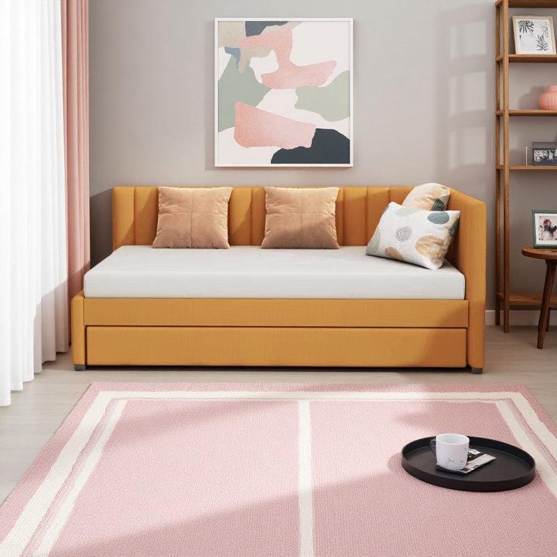 Lit de jour rembourré avec couchette simple pour lit gigogne sans sommier tapissier, Jaune