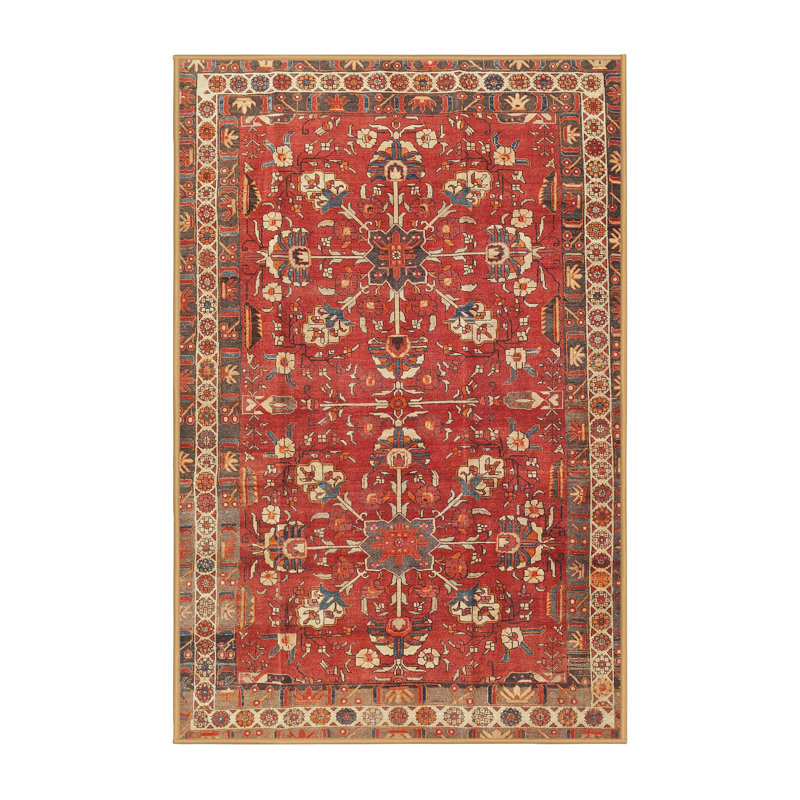 Tapis beige/gris/rouge traditionnel Hostivice, Rectangle 8 pi x 12 pi