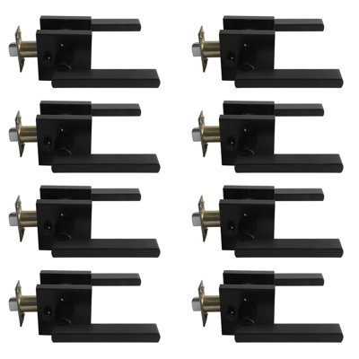 8 Pack Door Lever Handle MHB07 Black Privacy - Matte Black Privacy Door Lever Handle – Modern Interior Door Lockset with Push Button Lock, Reversible Left & Right Hand Installation