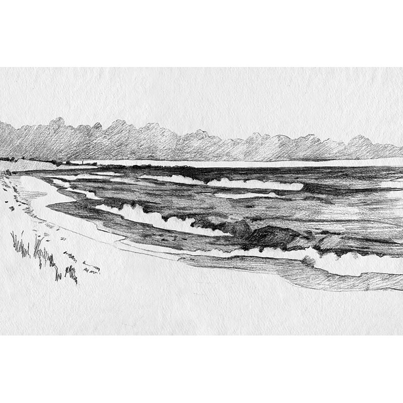 Croquis d'océan tranquille I, H 8 po x l 12 po