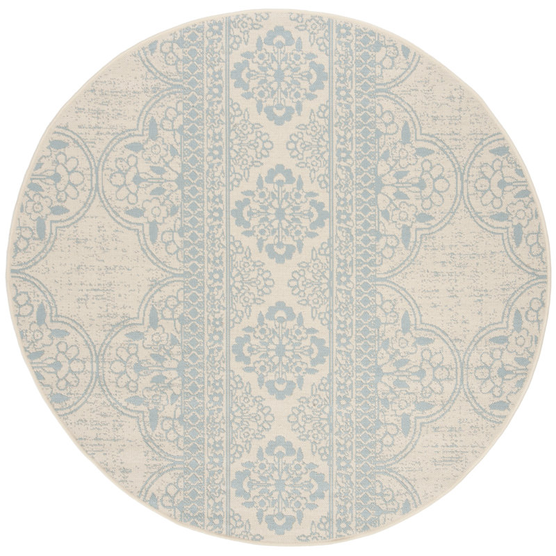 Danya Aqua/Cream Indoor/Outdoor Area Rug, Round 4'