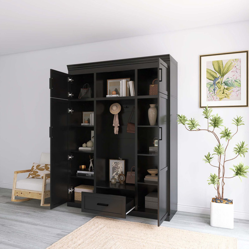 Arbre d'entrée 85,2 po H noir avec armoire et 3 crochets, Noir