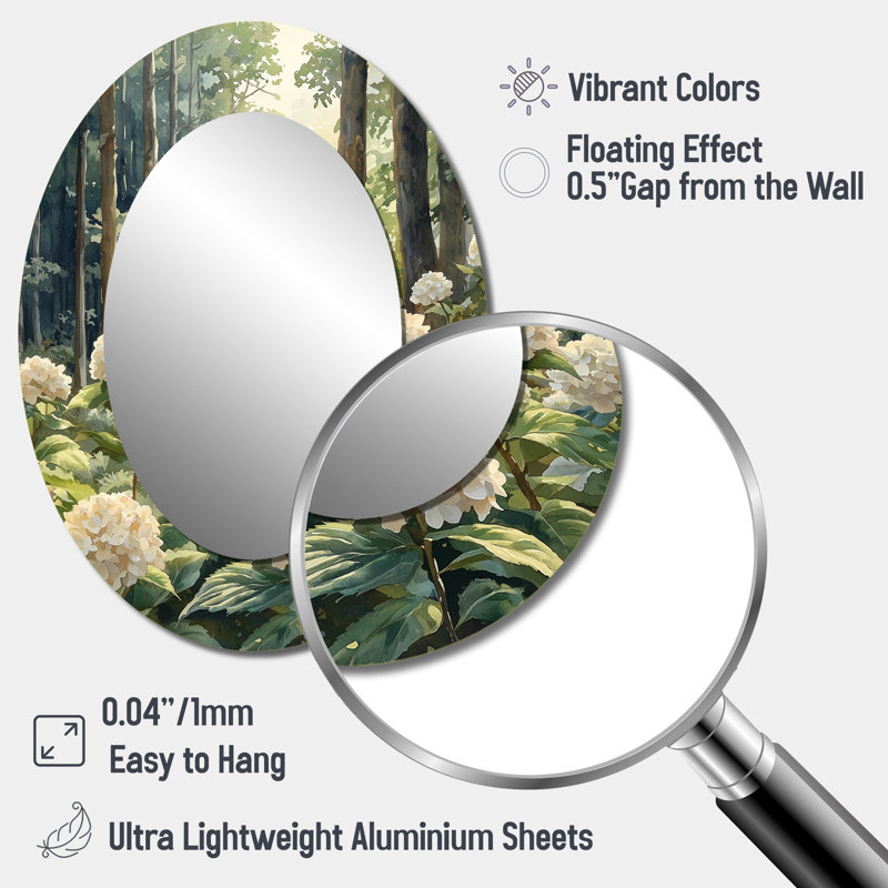 Hydrangeas By The Forest Edge - White Oval Wall Mirror Decor, 40" x 30"