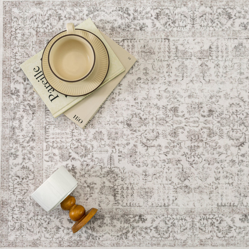 Tapis gris lavable Lilah, Gris, Rectangulaire 2 pi x 3 pi
