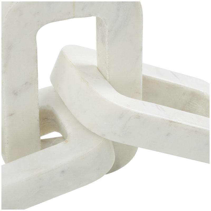 Marble Handmade Geometric 3 Link Chain Decorative Sculpture, 2.75" H x 13.5" W x 4.3" D, White