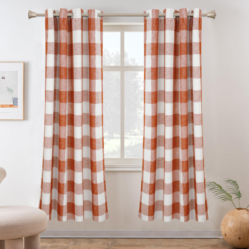 Adamantini Plaid Blackout Thermal Grommet Curtain Panels, 52" W x 63" L, Burnt Orange