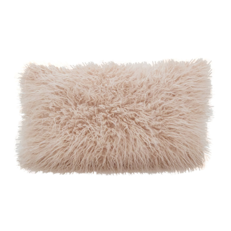Faux Fur Throw Pillow, Rose, 12"H x 20"W