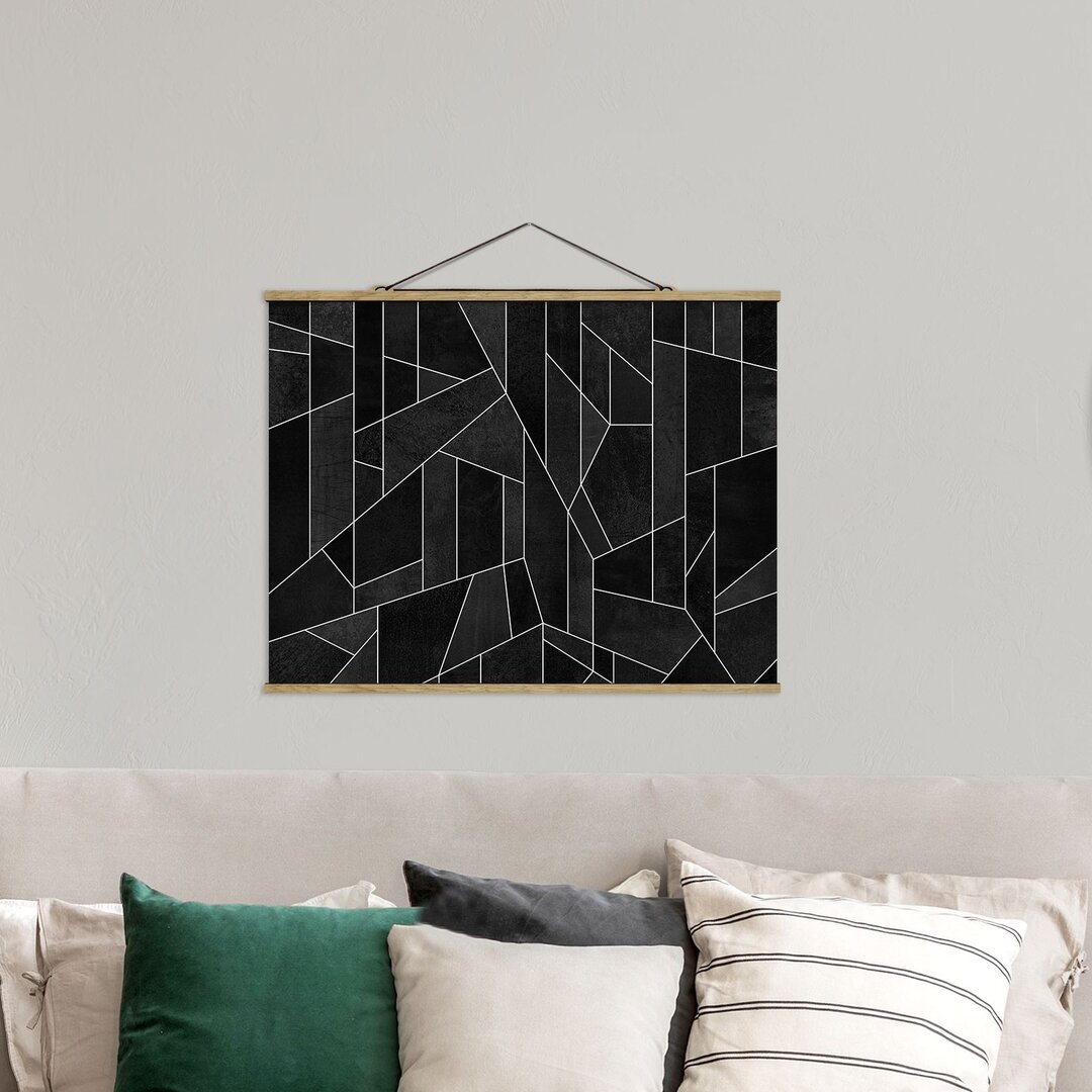 Stoffmalerei Schwarz Weiß Geometrie Aquarell von Elisabeth Fredriksson