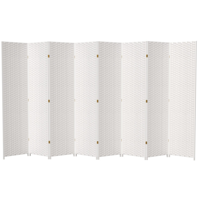 Amitis 7 Ft. Tall Woven Fiber Folding Room Divider, 8, White, 84'' H x 156'' W x 1'' D