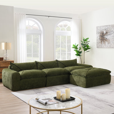 116'' Fully Compressed Chenille Sofa with High-Density Foam, Integrated Cushions, Decorative Edging, Legless Design, and No Assembly Required