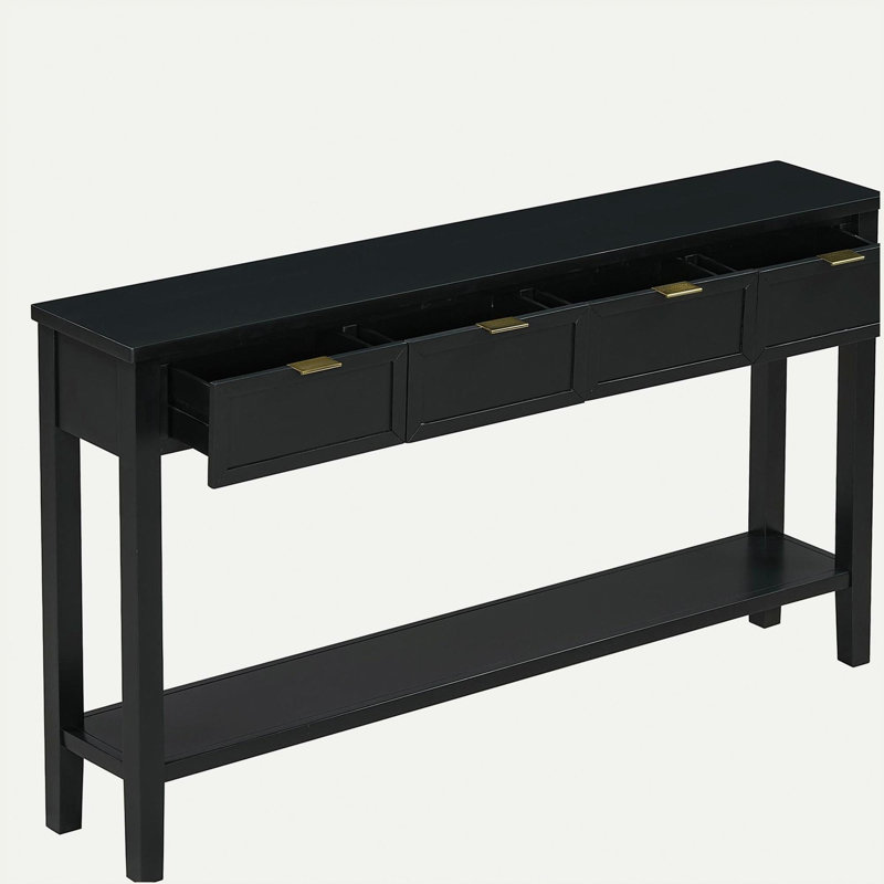 Console de hall d'entrée contemporaine avec 4 tiroirs spacieux, 1 tablette inférieure pratique et de longs pieds pour le couloir et le vestibule