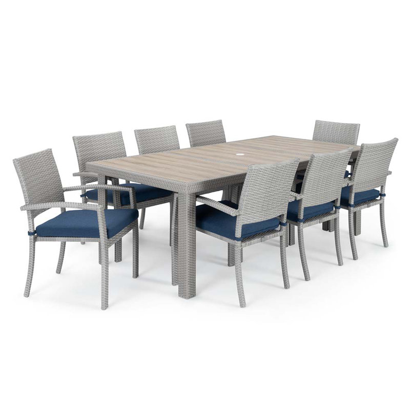 Ehrenfried 8-Person Wicker Patio Dining Set with Sunbrella Cushions, Spectrum Indigo Sunbrella®
