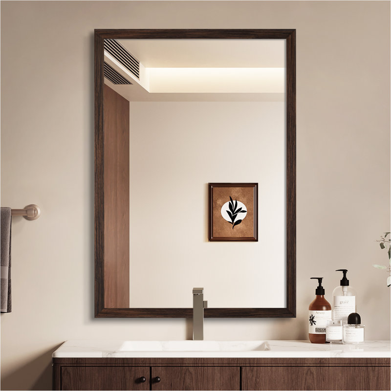 Miroir rectangulaire en bois, 36 po x 30 po, Noyer foncé, Horizontale / verticale