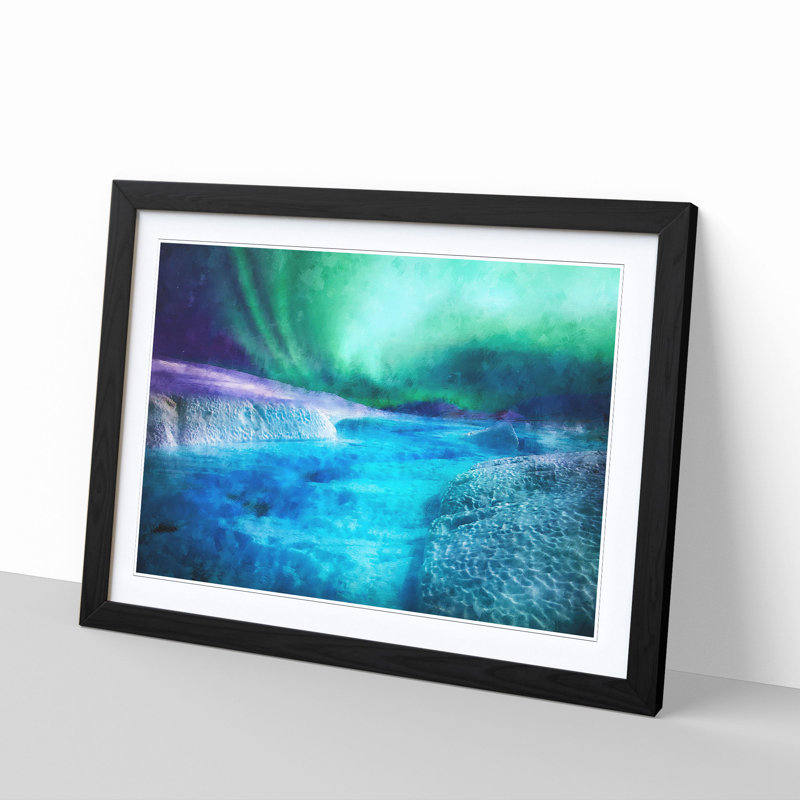 Aurora Borealis At Night - Picture Frame Painting Print, 45cm H x 63cm W x 2cm D, Black