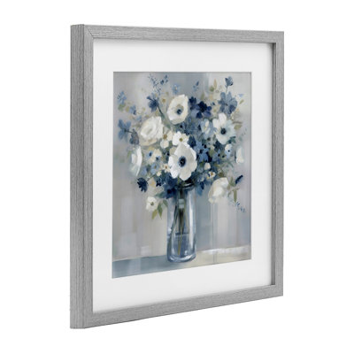 Peaceful Blues Bouquet Framed Print Under Glass, design by Creative Studio