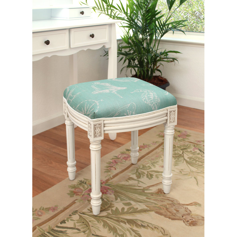 Solid Wood Accent Stool, Aqua