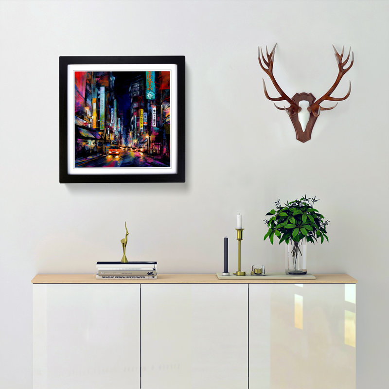 City Of Tokyo Abstract Art No.4 - Single Picture Frame Print on Wood, Black