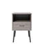 Deux tables de chevet d'apparence grise moderne, une étagère ouverte et un tiroir de rangement, pour les petits salons