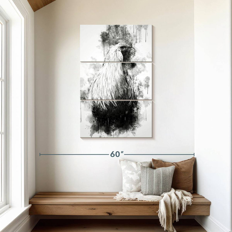 Brampt Rooster Looking Black And White, 45" H x 28" W