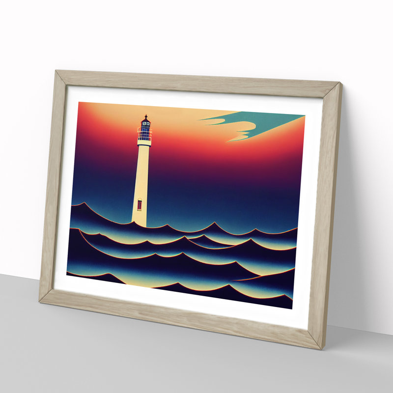 Art Deco Lighthouse - Single Picture Frame Print, 46cm H x 64cm W, Grey