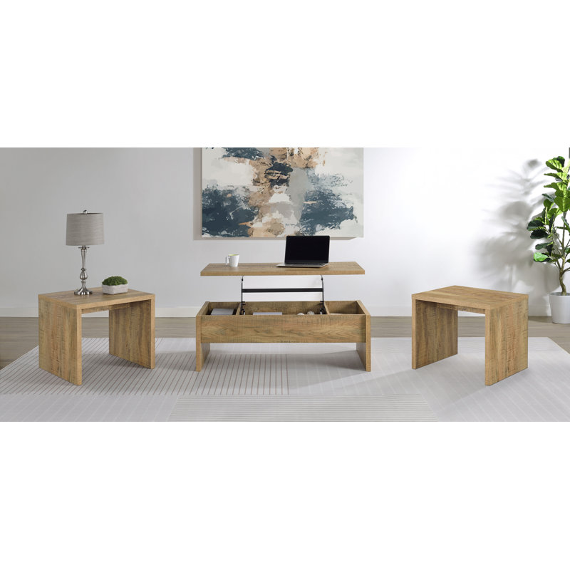 Ensemble de tables basses 3 pièces Canoga, Manguier, 3 pièces: 2 tables de bout, table basse