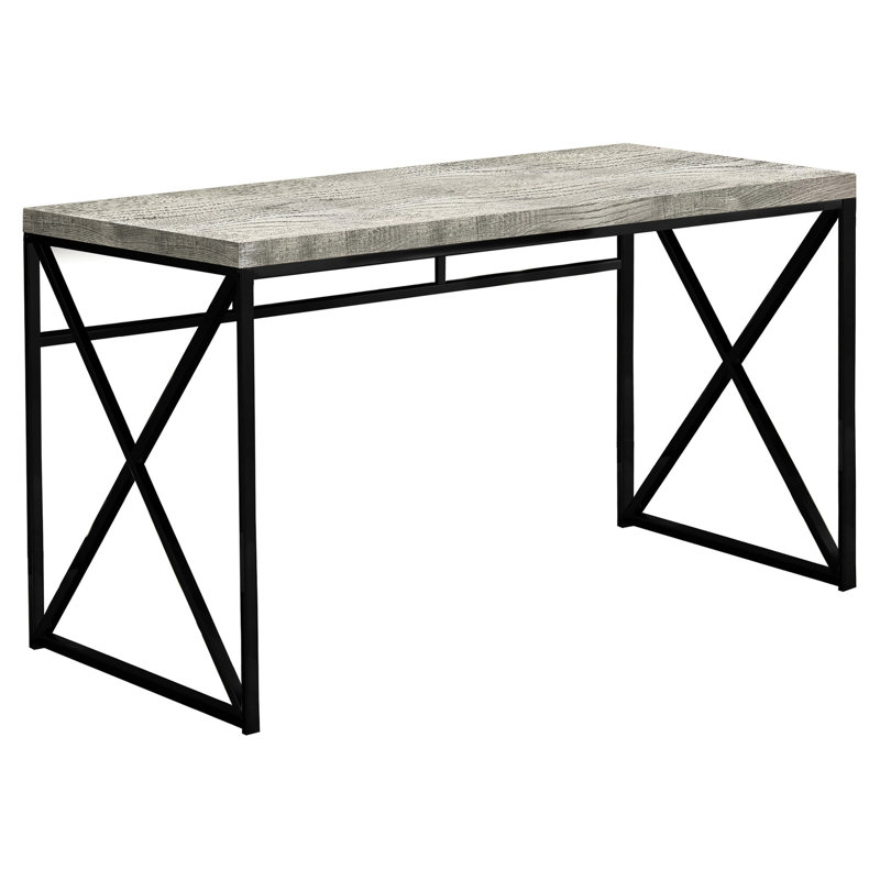 Bureau contemporain pour bureau à domicile, stratifié gris et ordinateur en métal noir avec base gris, efficace