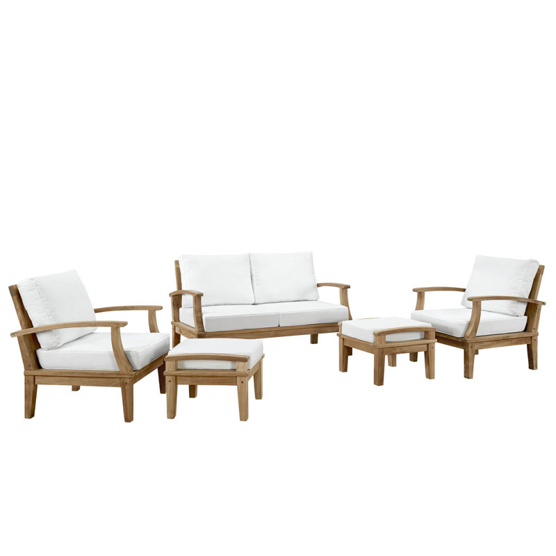 Ensemble de patio extérieur en teck 5 pièces Pier, Blanc