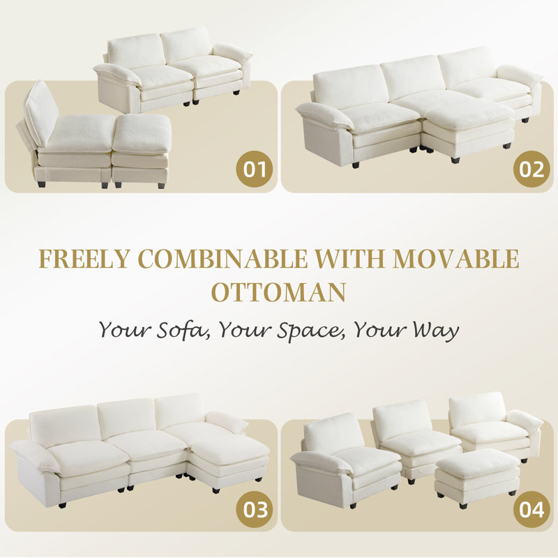 EROMMY 120.8' 'W Reversible Modern Upholstered Sectional Sofa With Ottoman