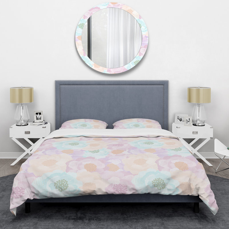 Blue and Pink Roses - Ensemble de housse de couette floral - Polyester microfibre