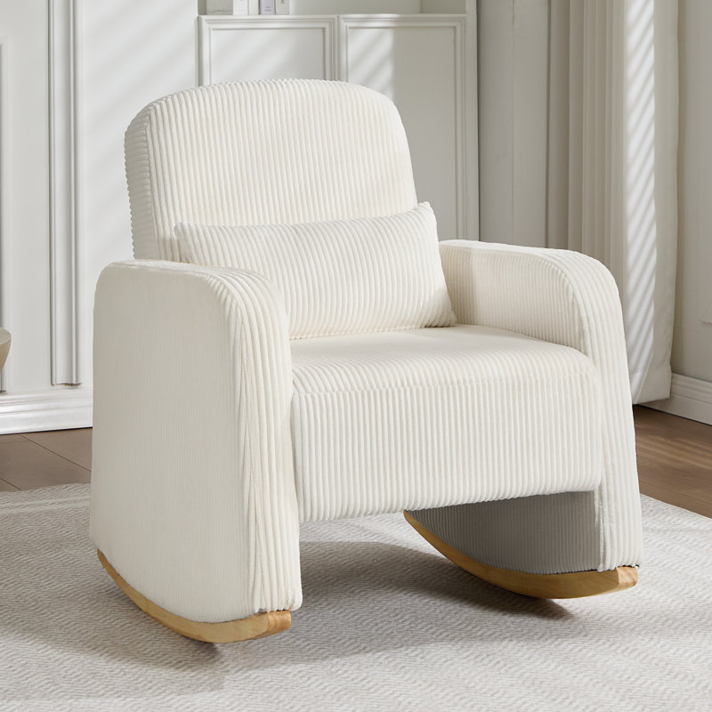 Chaise berçante en velours côtelé avec repose-pieds Rocking Chairs, Beige