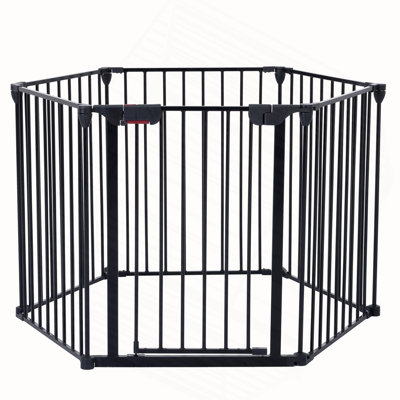 150" Adjustable Safety Gate 6 Panels Play Yard Metal Doorways Fireplace Fence Christmas Tree Fence Gate For House Stairs Gate Prohibited Area Fence