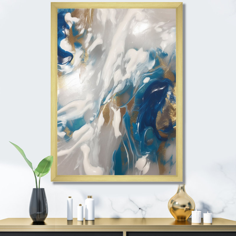 «Sudden Sensuality Abstract Turquoise And Gold I», reproduction d'art sur toile, Cadre doré à une seule photo