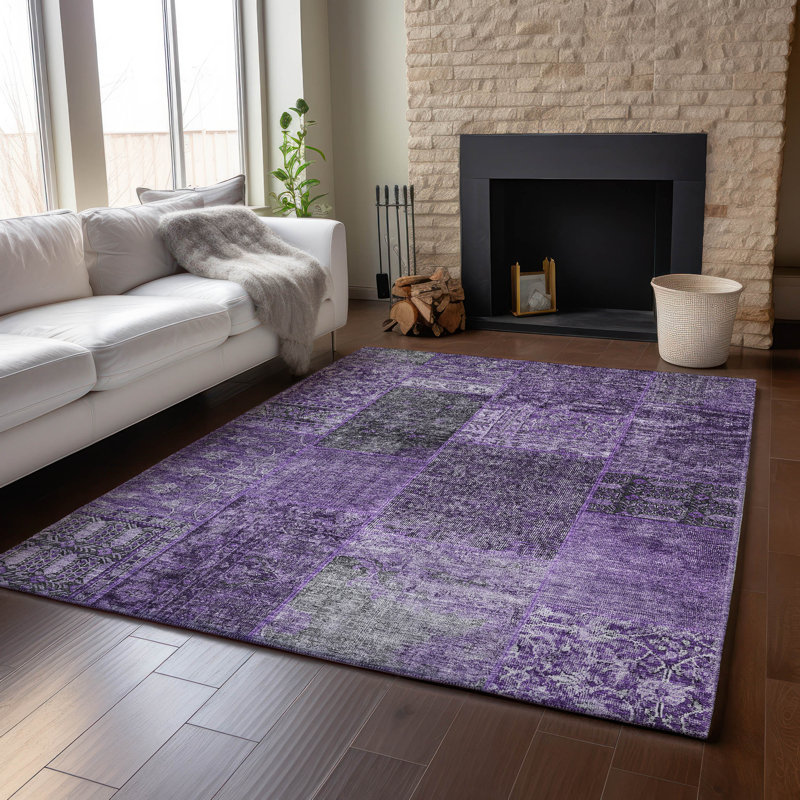 Premium Machine Washable Prisco Eggplant Rug, Rectangle 5' x 7'6"