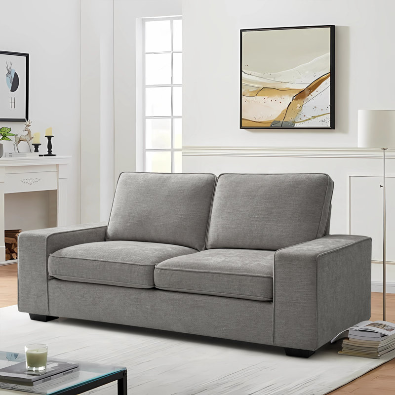 Vroni 71.6'' Upholstered Chenille Loveseat Square Arms Sofa Modern Style Couch with Detachable Sofa Cover, Gray Canvas