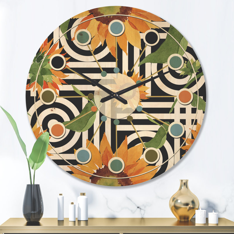 Horloge murale en bois Floral Botanical II, Grand