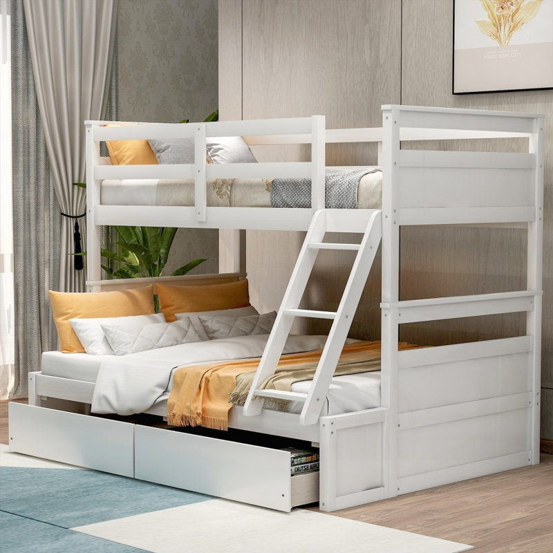 Lit simple superposé au dessus d'un lit double avec rangement - peu encombrant Durable (blanc)
