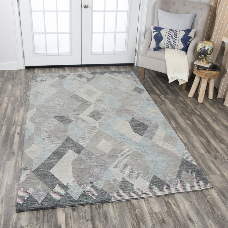 Tapis gris en laine touffeté à la main Rhudy, Rectangle 5 pi x 8 pi